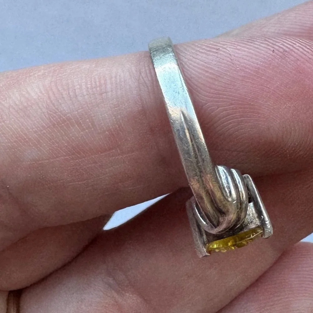 Vintage Sterling Silver Yellow Heart Shaped Citrine Stone Statement Ring Dainty